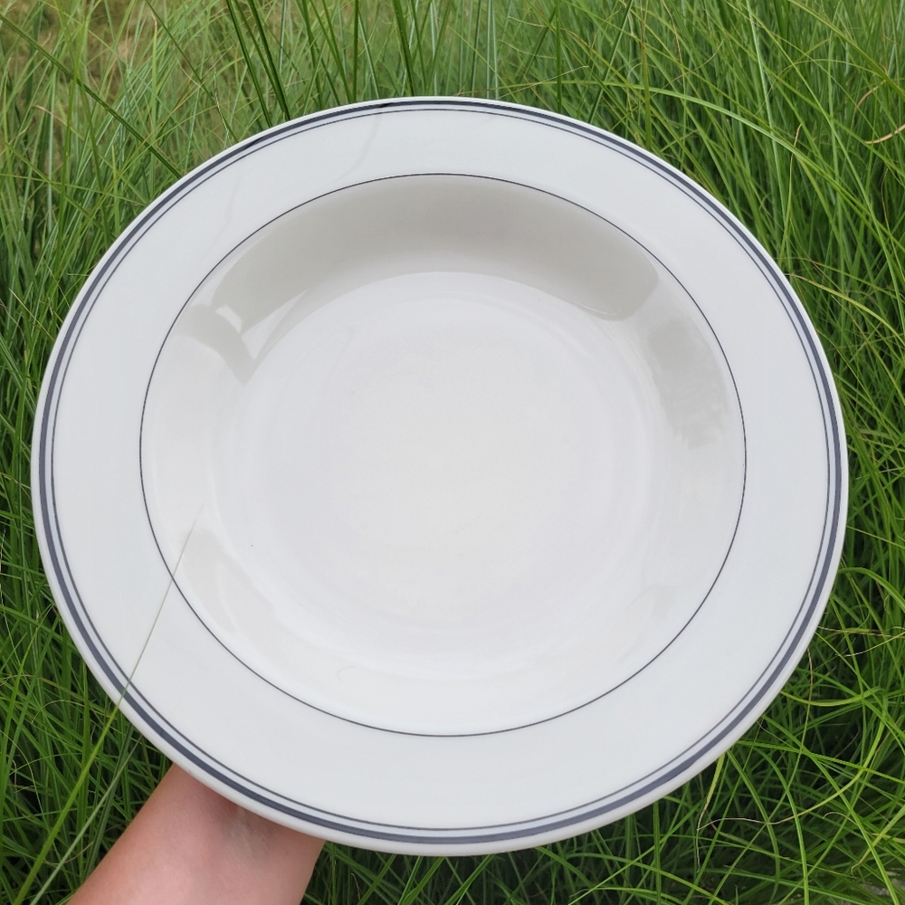 Homer Laughlin Large Bowl Plate Serving Dish ~ Ivory w/Black Band ~ Diner ~ NWOT